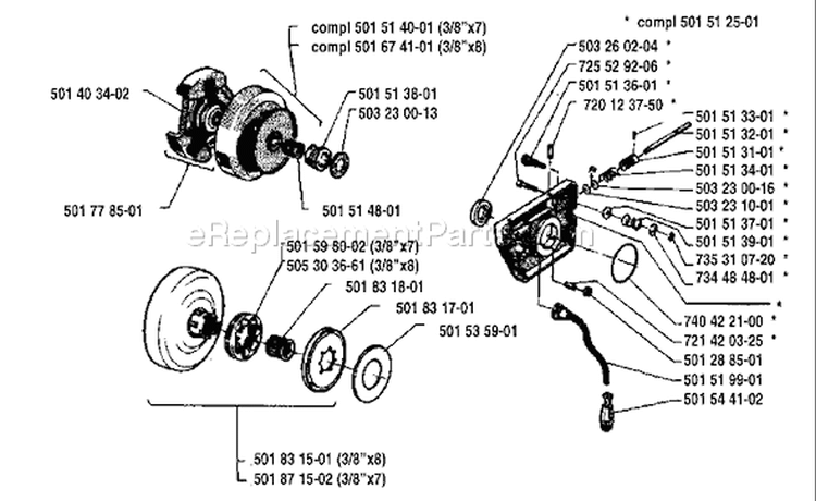 Page H Diagram and Parts List for 61 1986-12 Husqvarna Chainsaw