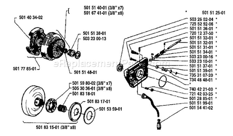 Page H Diagram and Parts List for 61 1987-11 Husqvarna Chainsaw