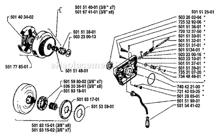 Page H Diagram and Parts List for 61 1988-06 Husqvarna Chainsaw