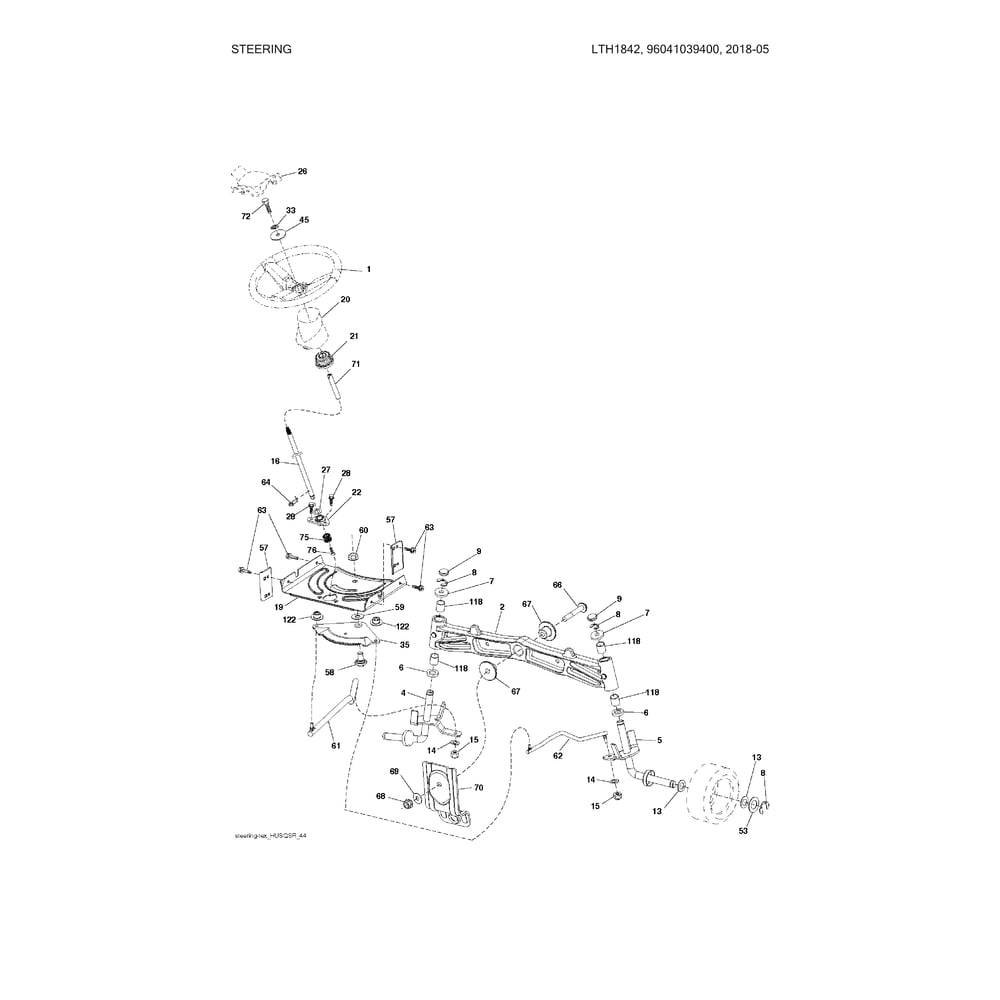 Steering Diagram and Parts List for 96041039400  Husqvarna Lawn Tractor