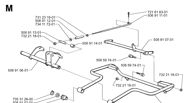Frame Diagram and Parts List for RIDER850 1998-03 Husqvarna Lawn Mower