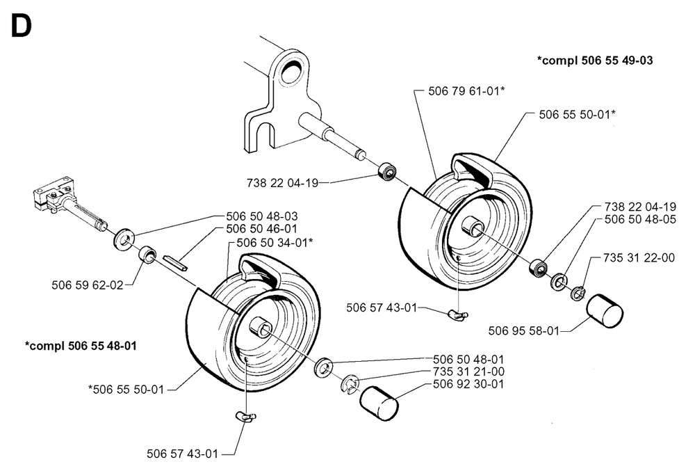 Wheels And Tires Diagram and Parts List for R850HST 1997-03 Husqvarna Lawn Tractor