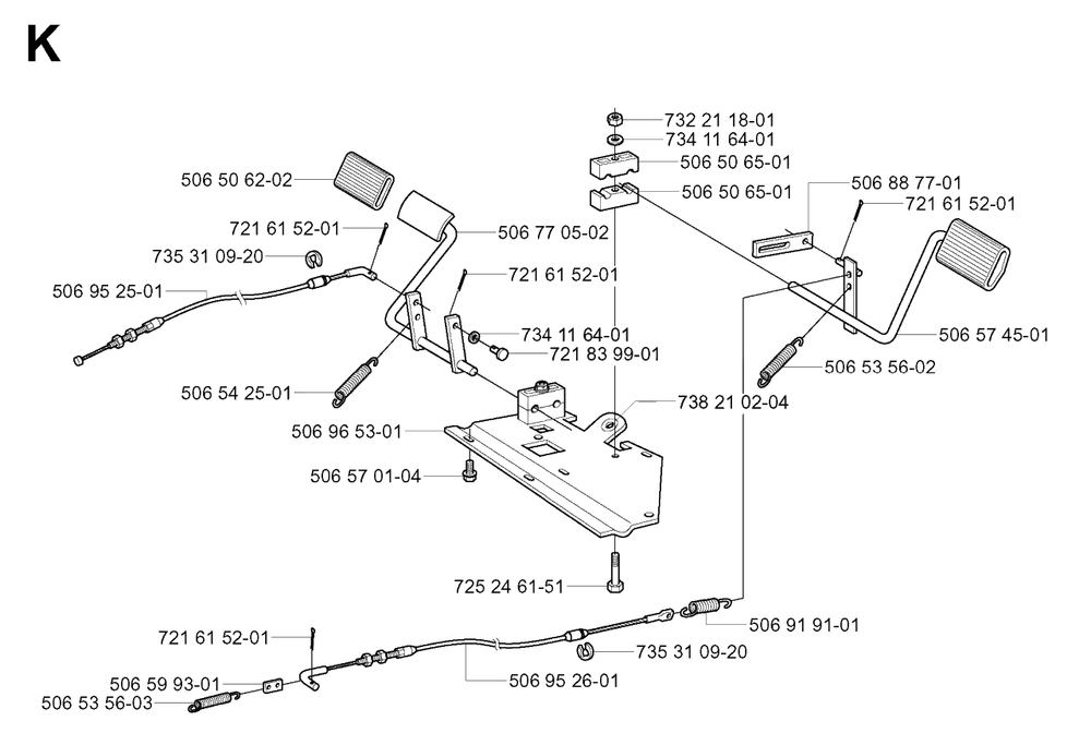 Pedals Diagram and Parts List for R11 (953519401)(2004-01) Husqvarna Lawn Tractor