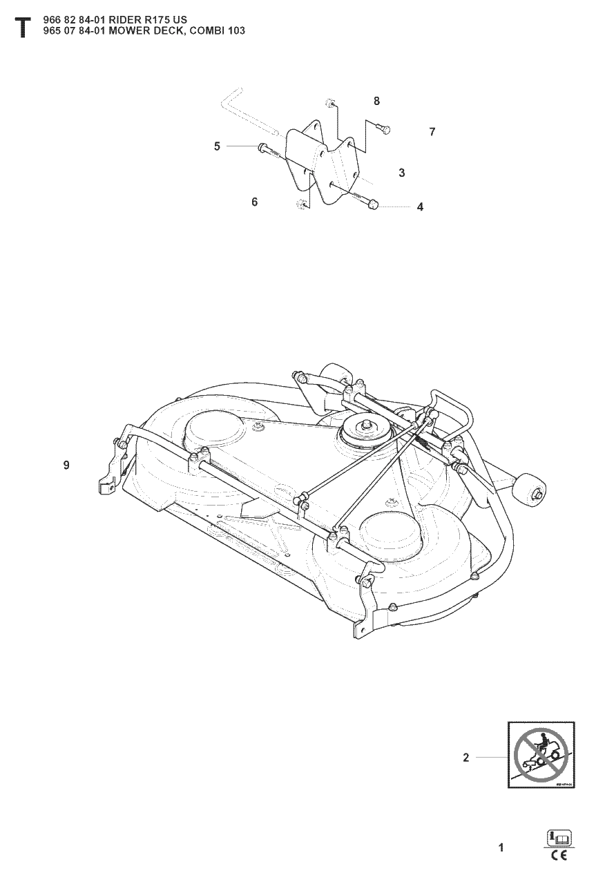 Mower Deck / Cutting Deck 2 Diagram and Parts List for R175 (966828401)(2008-05) Husqvarna Lawn Tractor
