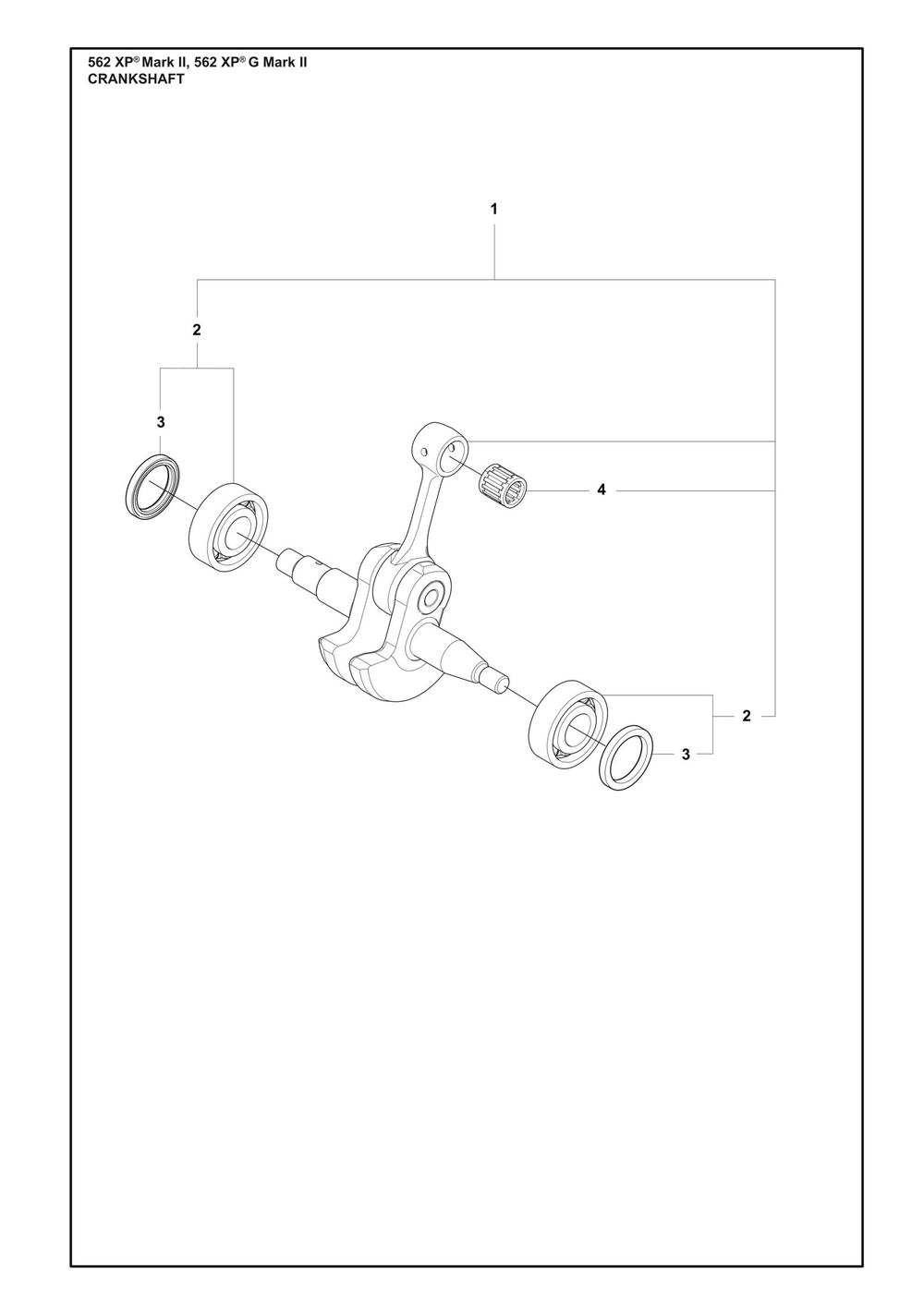 Crankshaft Diagram and Parts List for 562XPMARKII  Husqvarna Chainsaw