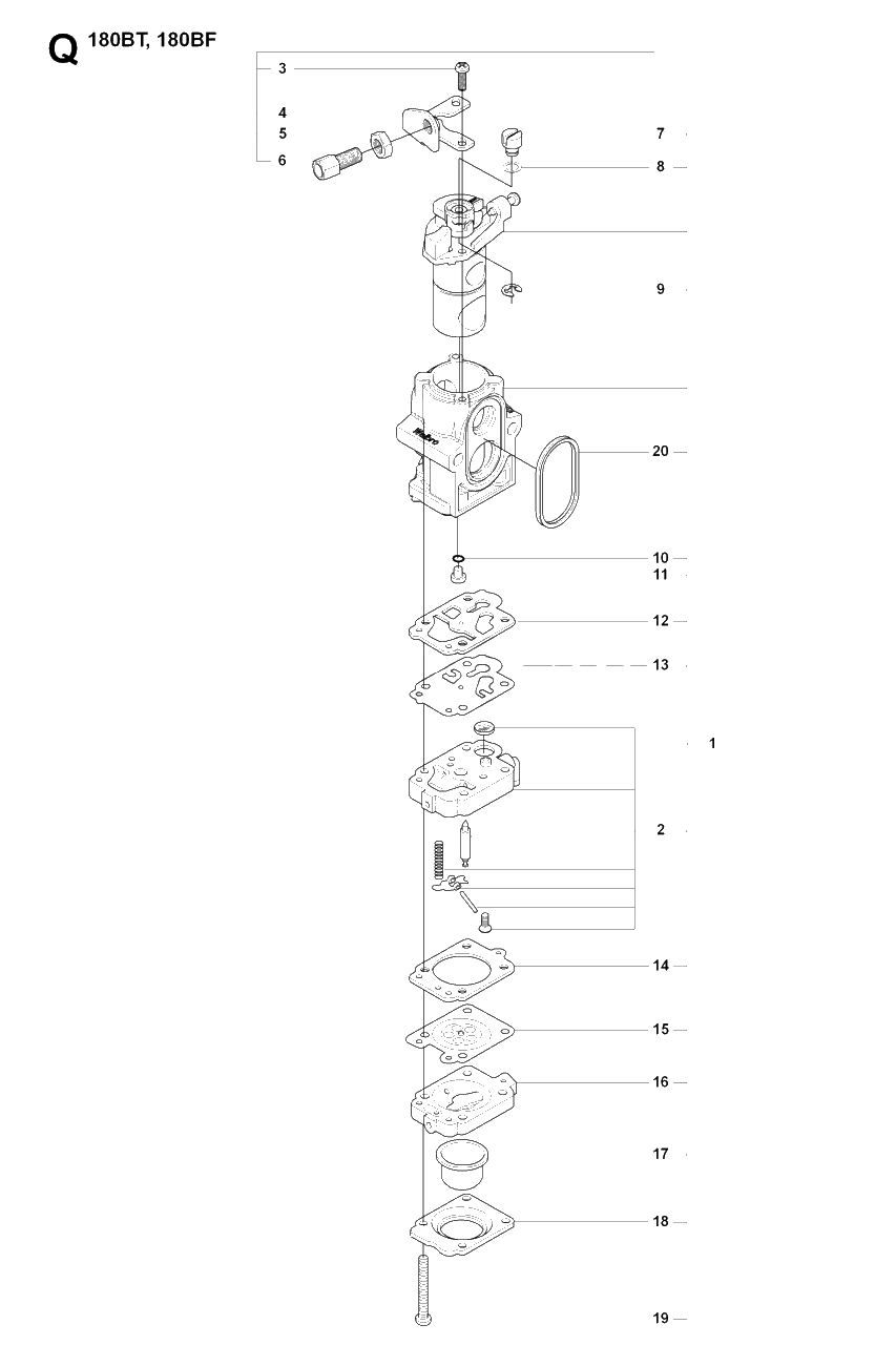 Carburetor Details Diagram and Parts List for 180BT 20084000001 & Above Husqvarna Leaf Blower / Vacuum