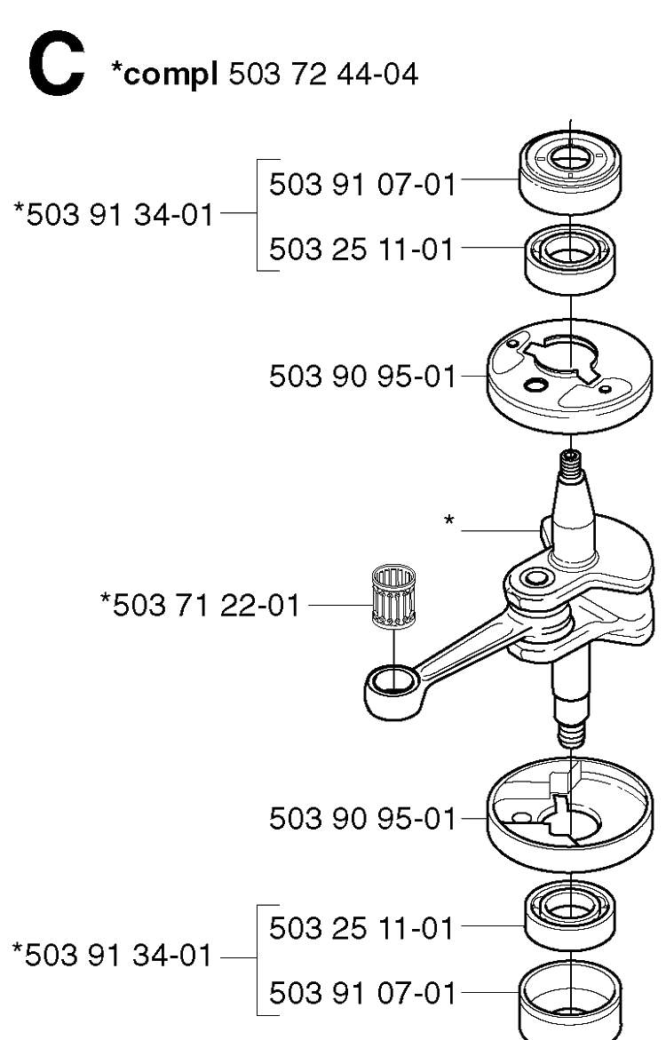 Crankshaft Diagram and Parts List for 225H75 20022200001-Current Husqvarna Hedge Trimmer