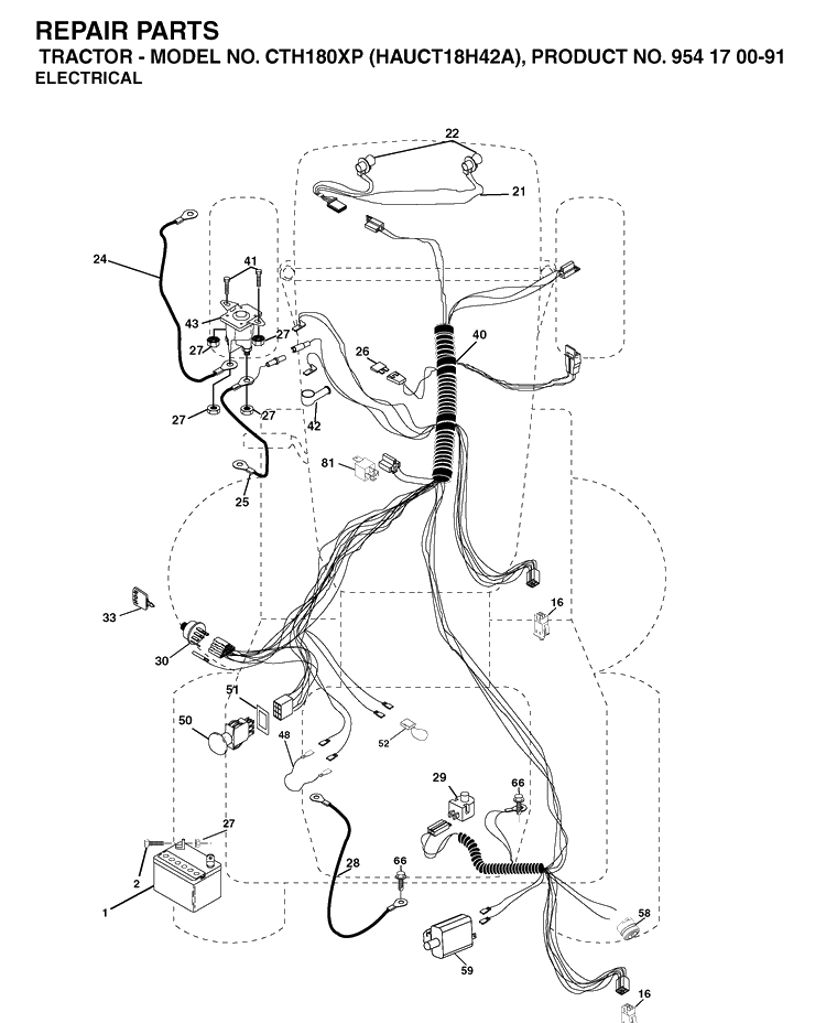 Electrical Diagram and Parts List for CTH180XP (HAUCT18H42A)(2003-01) Husqvarna Lawn Tractor