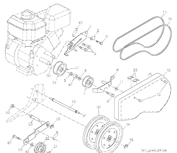 Belt Guard And Pulley Diagram and Parts List for 25009 250093 Husqvarna Cultivator