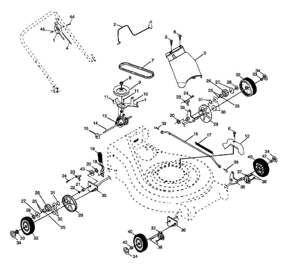 Drive And Wheels Diagram and Parts List for 6521RS (954222732-B)(2001-12) Husqvarna Lawn Mower