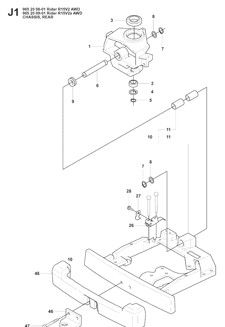 Chassis And Enclosures 2 Diagram and Parts List for RIDER15V2AWD (965200901)(2008-01) Husqvarna Lawn Mower