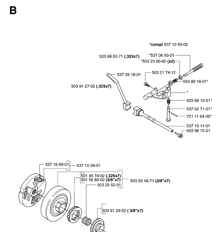 Clutch And Oil Pump Diagram and Parts List for 359 20070900001-Current Husqvarna Chainsaw