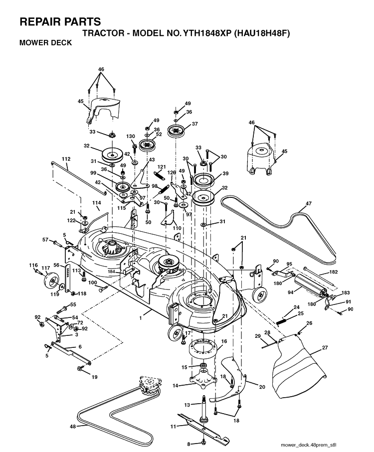 Mower Deck / Cutting Deck Diagram and Parts List for YTH1848XP (HAU18H48F)(2004-01) Husqvarna Lawn Tractor