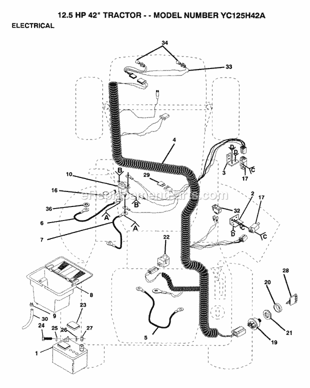 Electrical Diagram and Parts List for YC125H42A 1993 Husqvarna Lawn Tractor