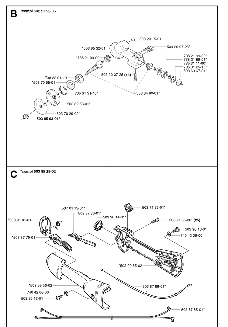 Throttle Controls Diagram and Parts List for 326EX 20020500001-20144799999 Husqvarna Edger