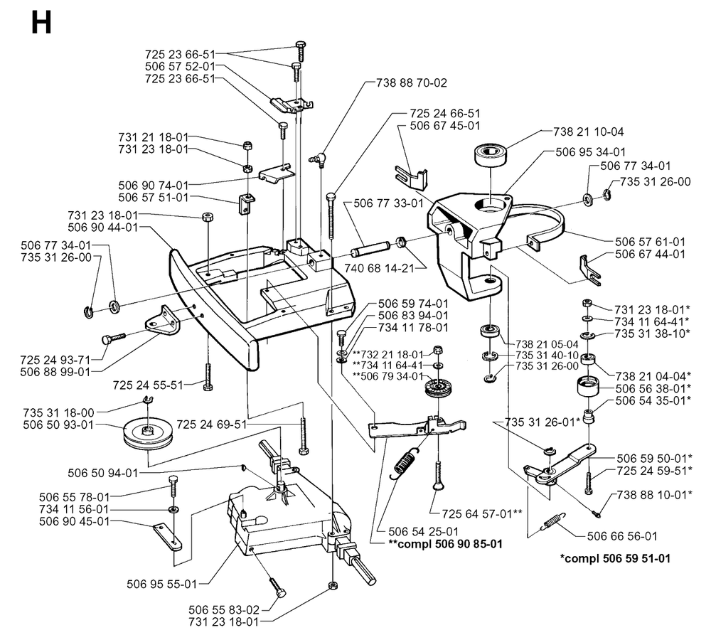 Transmission Diagram and Parts List for R850 1997-03 Husqvarna Lawn Tractor