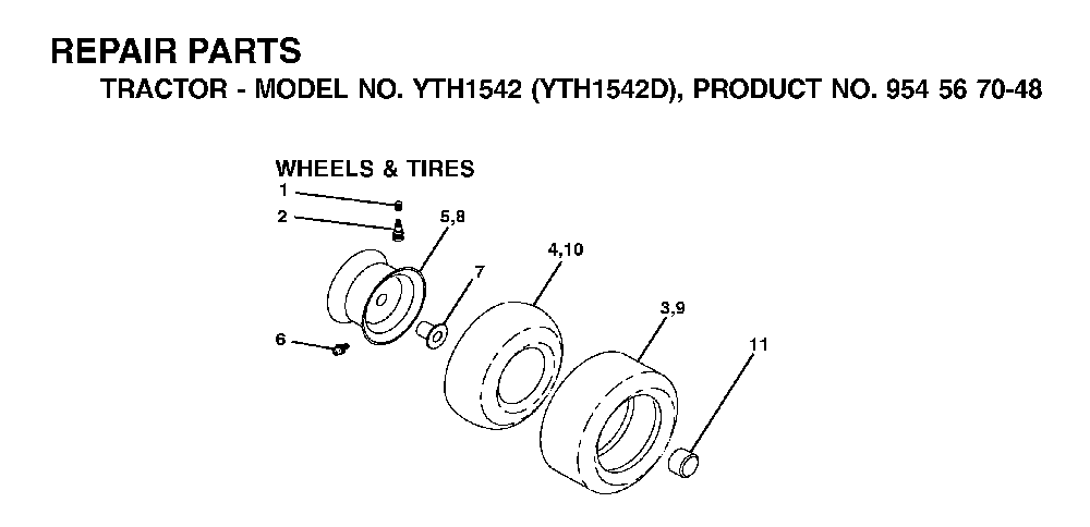 Wheels And Tires Diagram and Parts List for YTH1542D (954567048)(2001-11) Husqvarna Lawn Tractor
