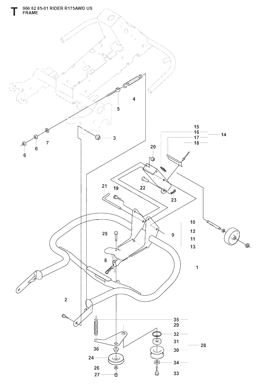 Frame Diagram and Parts List for R175 (966828501)(2008-05) Husqvarna Lawn Tractor