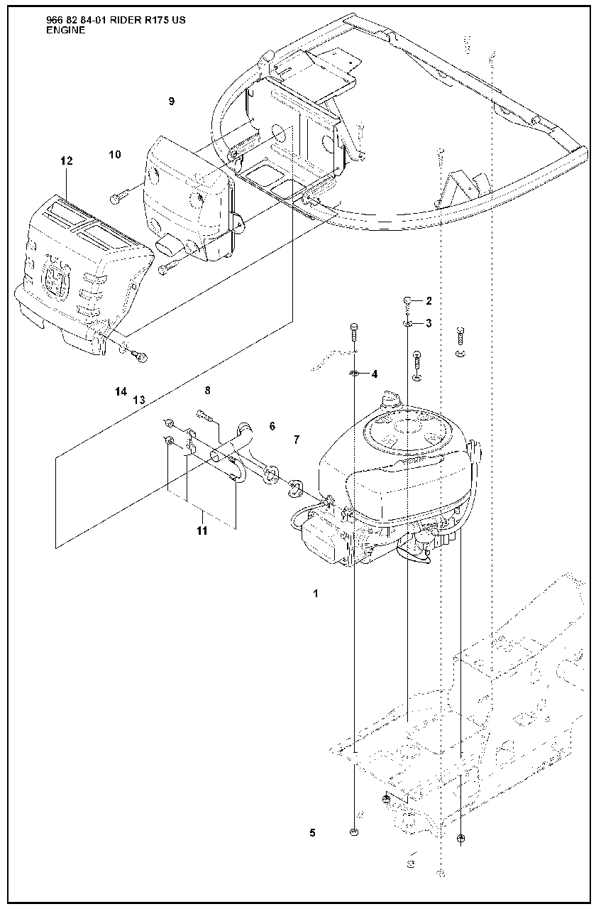 Engine Diagram and Parts List for R175 2008-05 Husqvarna Lawn Tractor