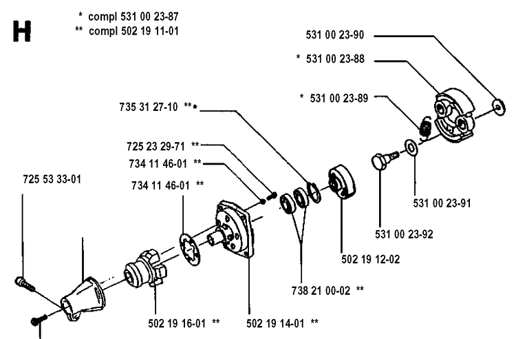 Clutch Diagram and Parts List for 125L 19931400001-20053600000 Husqvarna Edger