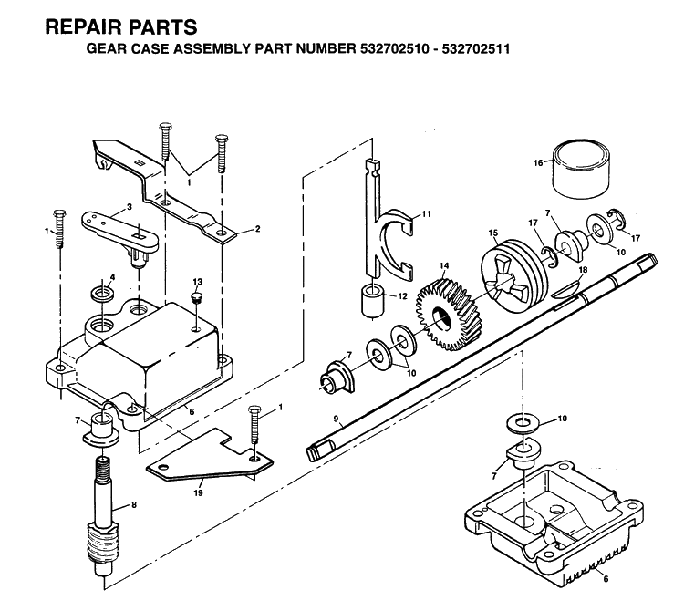Gear Case Diagram and Parts List for 56DHS (H56DHSB)(1995-03) Husqvarna Lawn Mower