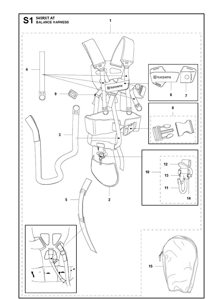 Harness Diagram and Parts List for 545RXTAT  Husqvarna Brush Cutter