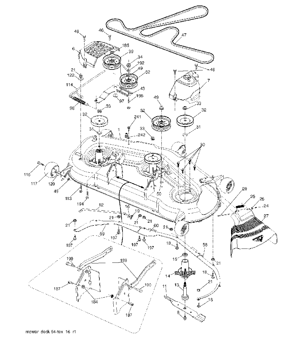 Mower Deck / Cutting Deck Diagram and Parts List for YTH2754T (96041006203)(2010-04) Husqvarna Lawn Tractor
