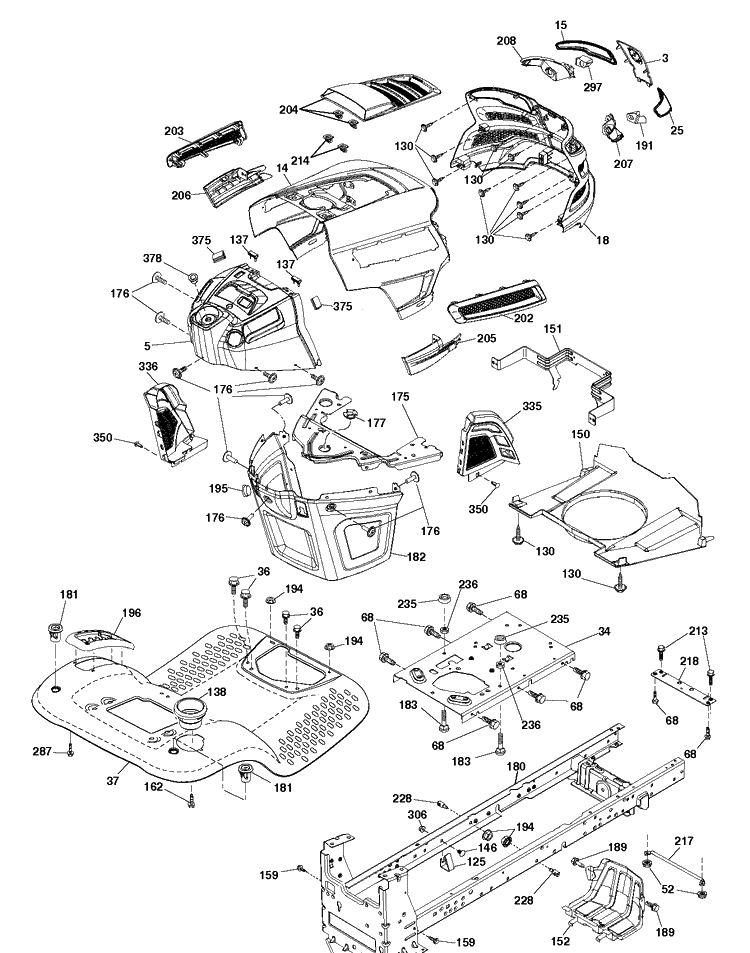 Chassis / Frame Diagram and Parts List for YTH22V46 (96043025700)(2017-09) Husqvarna Lawn Tractor