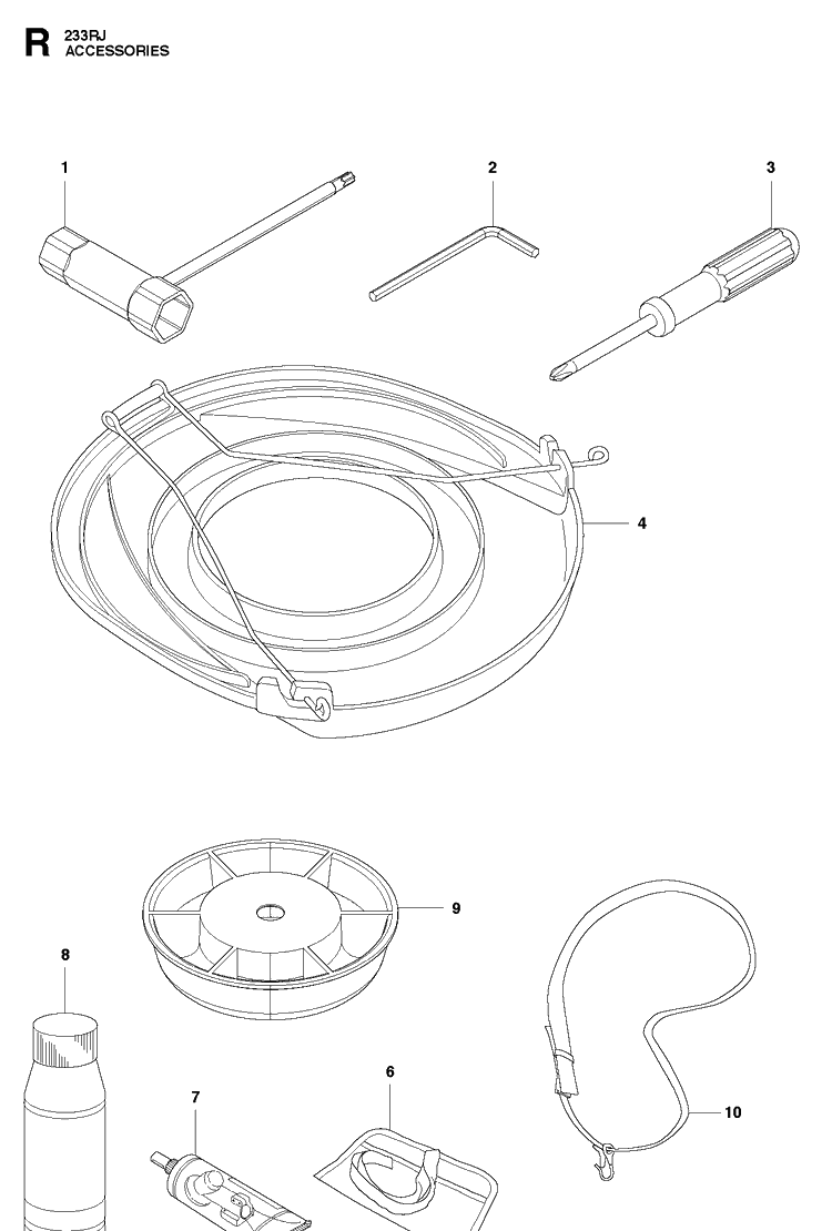 Accessories 2 Diagram and Parts List for 233RJ 20090100001-20112700000 Husqvarna Brush Cutter