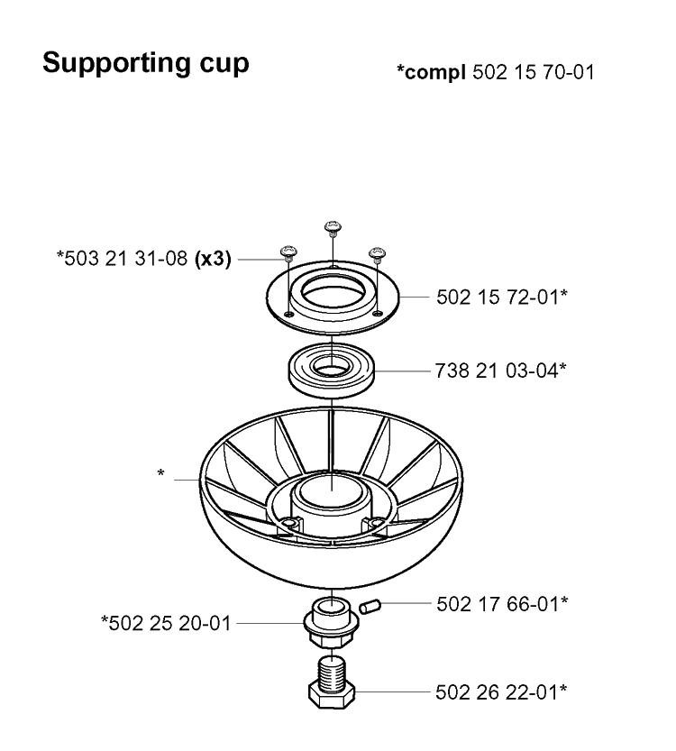 Supporting Cup Diagram and Parts List for 20004000001-20010900000  Husqvarna Edger