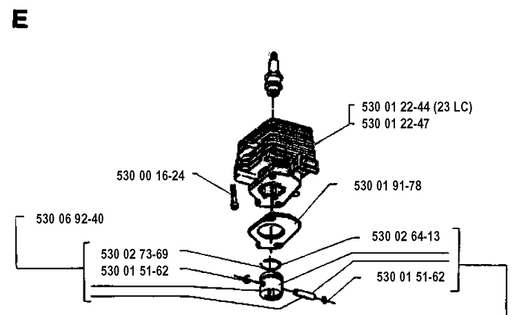 Cylinder Piston Diagram and Parts List for 26LC 19931800001-Current Husqvarna Edger