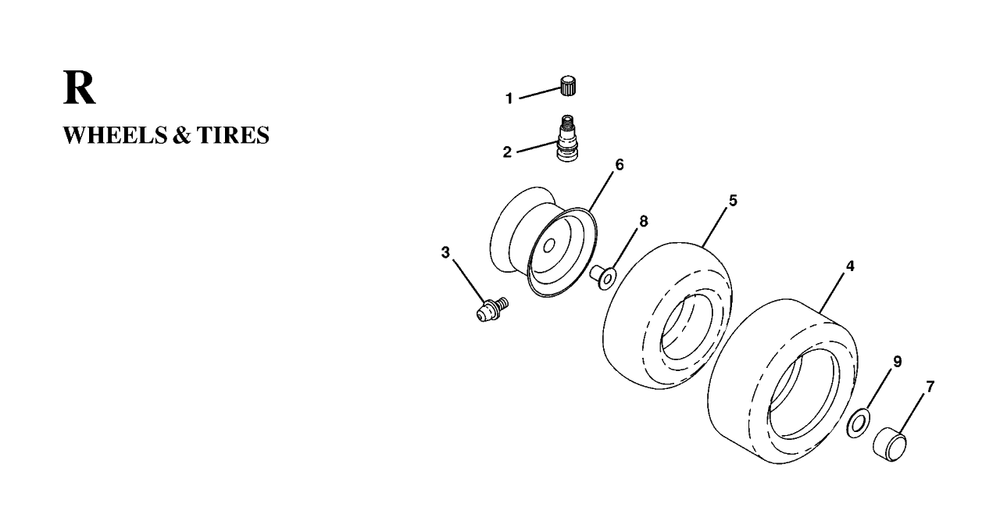 Wheels And Tires Diagram and Parts List for LT125 (954170002-A)(1997-03) Husqvarna Lawn Tractor
