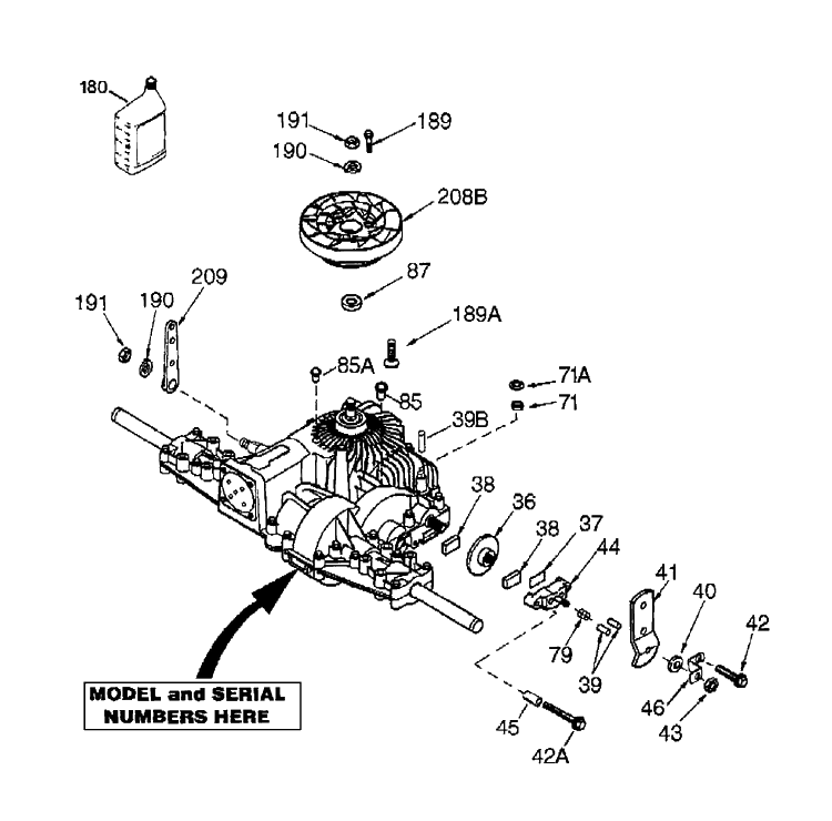 Peerless Transaxle Diagram and Parts List for LTH120 (954140003B)(1997-12) Husqvarna Lawn Mower
