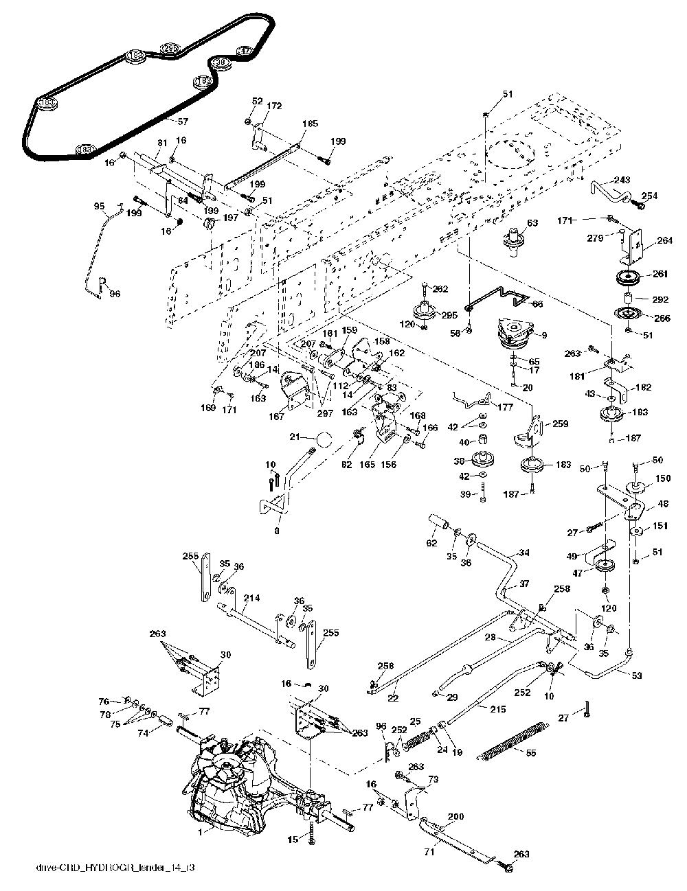 Drive Diagram and Parts List for CTH150 (TWIN, 96061026100)(2010-01) Husqvarna Lawn Tractor