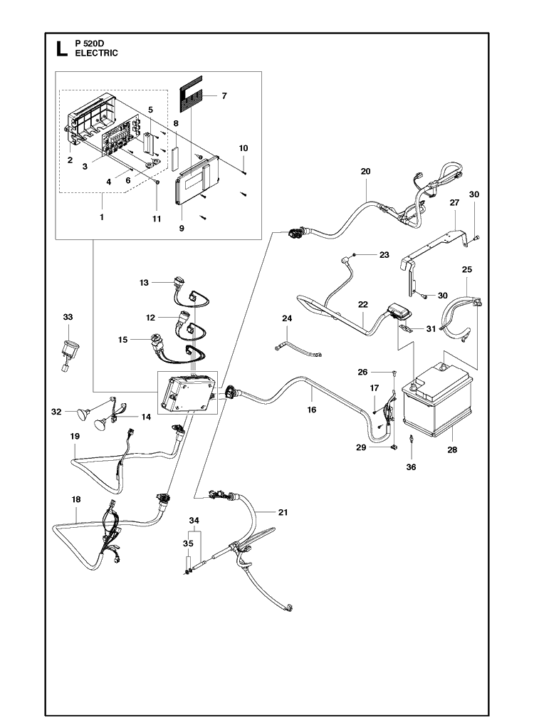 Electrical Diagram and Parts List for P520D (967019501)(20120100001-20143999999) Husqvarna Lawn Mower