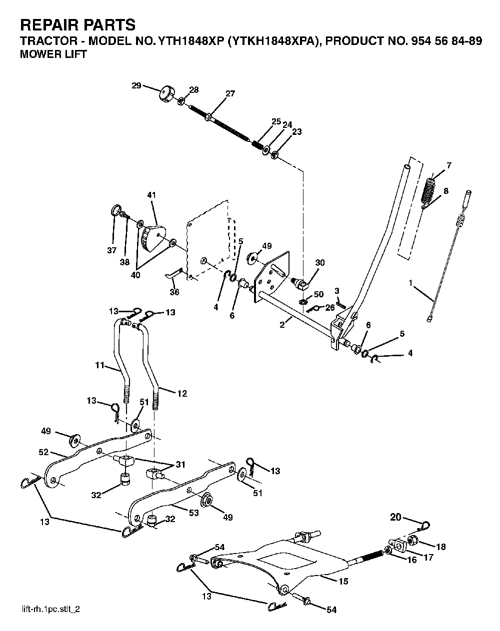 Mower Lift / Deck Lift Diagram and Parts List for YTKH1848XPA (954568489)(2004-03) Husqvarna Lawn Tractor