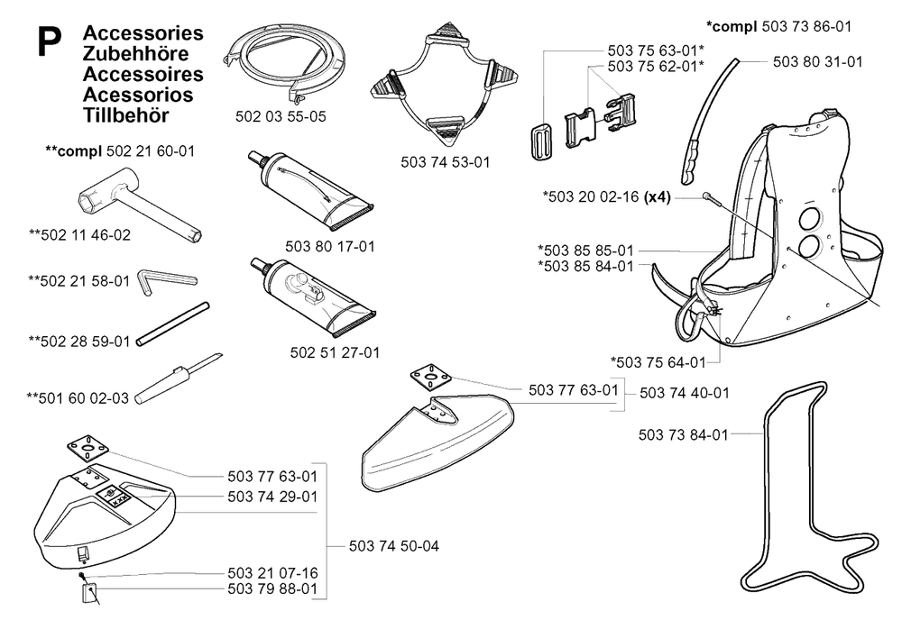 Accessories Diagram and Parts List for 240RBD 20004000001 & Above Husqvarna Trimmer