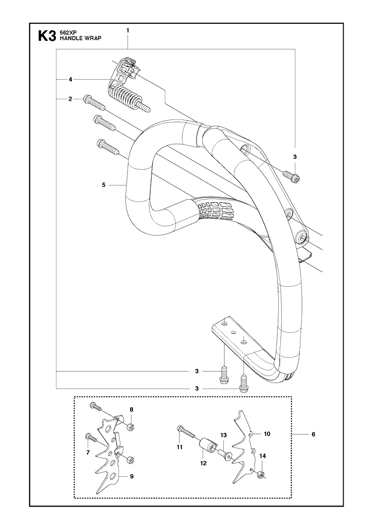 Handle Wrap Diagram and Parts List for 562XP 2011-06 Husqvarna Chainsaw