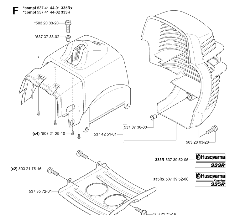 Cover Diagram and Parts List for 335R  Husqvarna Brush Cutter