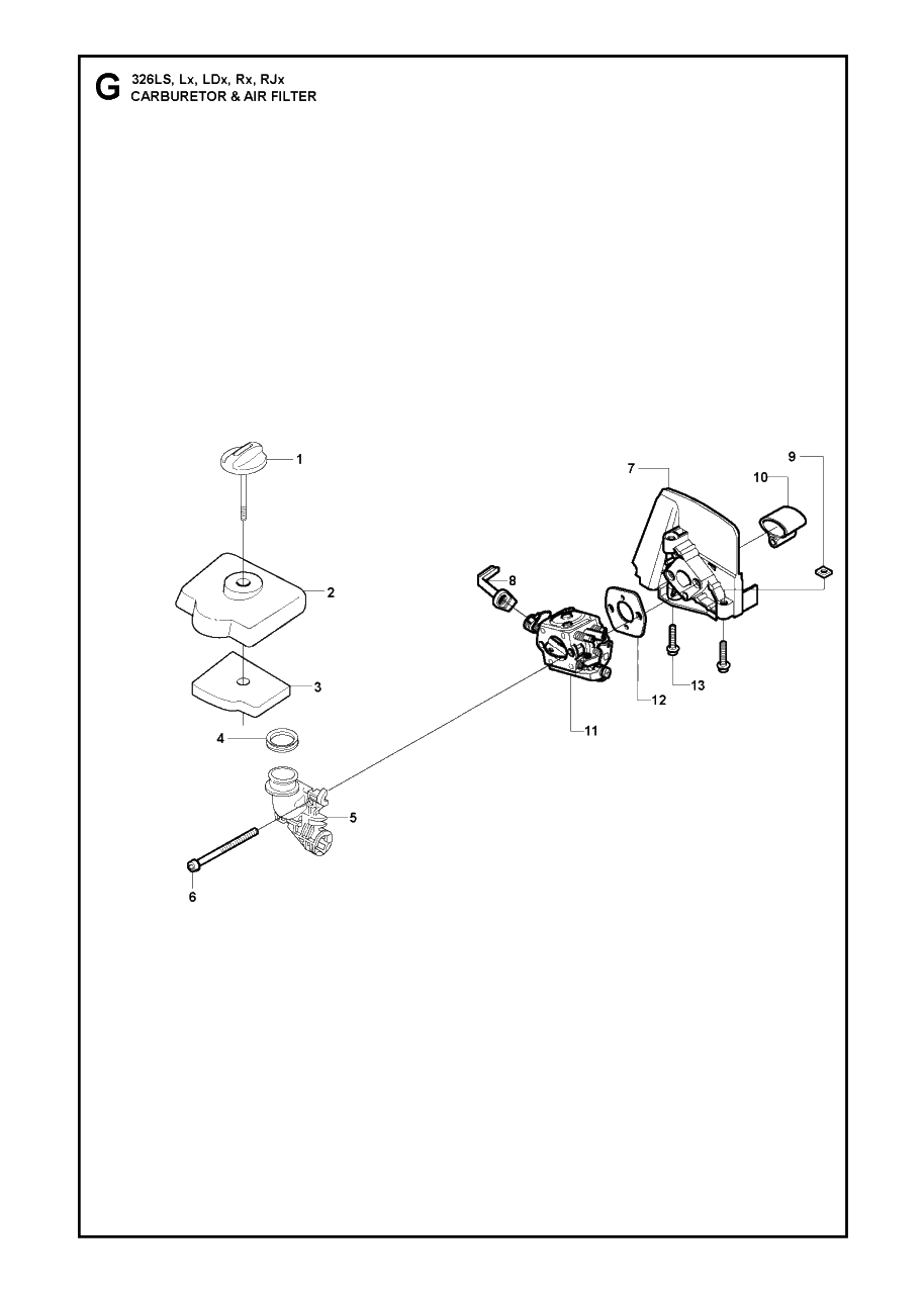 Carburetor And Air Filter Diagram and Parts List for 326RX 20091800001 & Above Husqvarna Trimmer