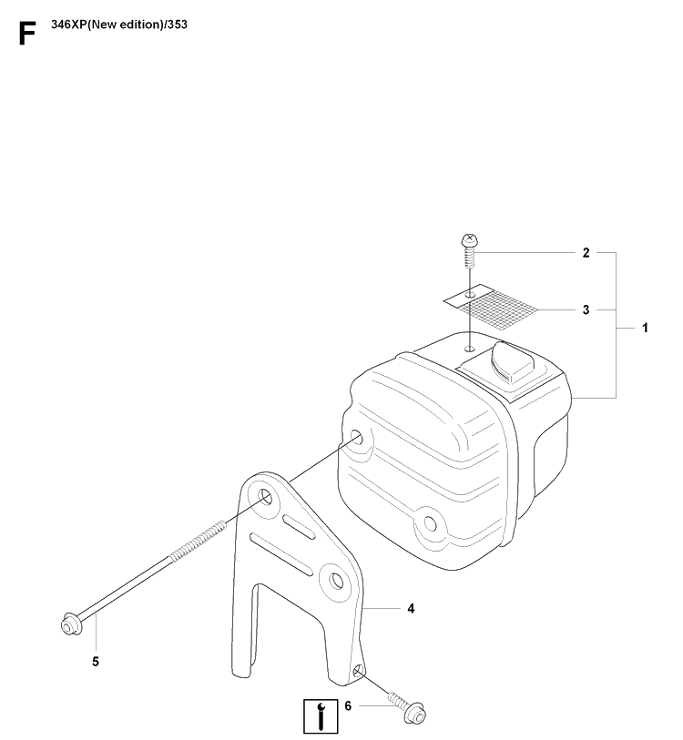 Muffler Diagram and Parts List for 353 20071300001-20090400000 Husqvarna Chainsaw