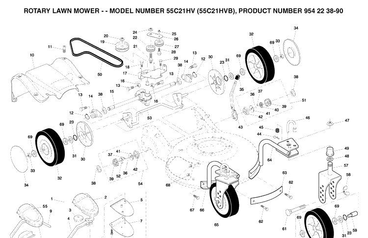 Repair Parts 2 Diagram and Parts List for 55C21HV (954223890)(2004-01) Husqvarna Lawn Mower