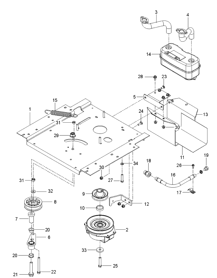 Engine Mounting, Guards And Muffler Diagram and Parts List for Z254F (96795400300)(2018-10) Husqvarna Lawn Mower