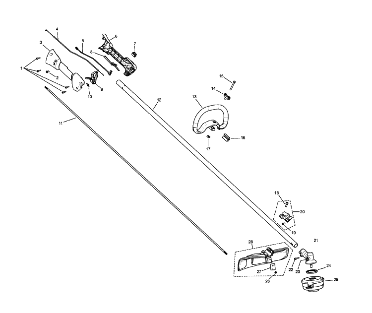 Shaft And Handle Diagram and Parts List for 325L  Husqvarna Edger