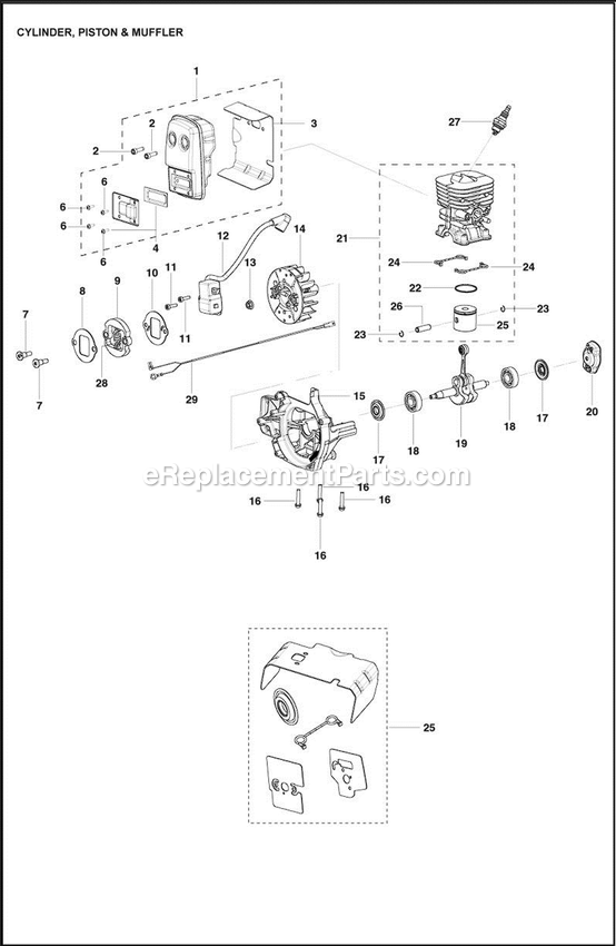 Cylinder Diagram and Parts List for 130L  Husqvarna Trimmer