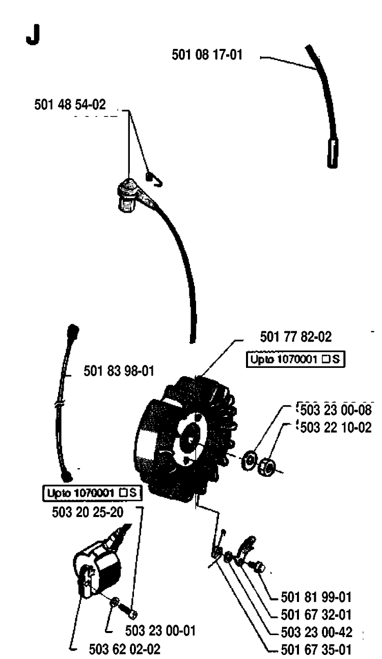 Ignition System Diagram and Parts List for 61 19933600001-19970100000 Husqvarna Chainsaw