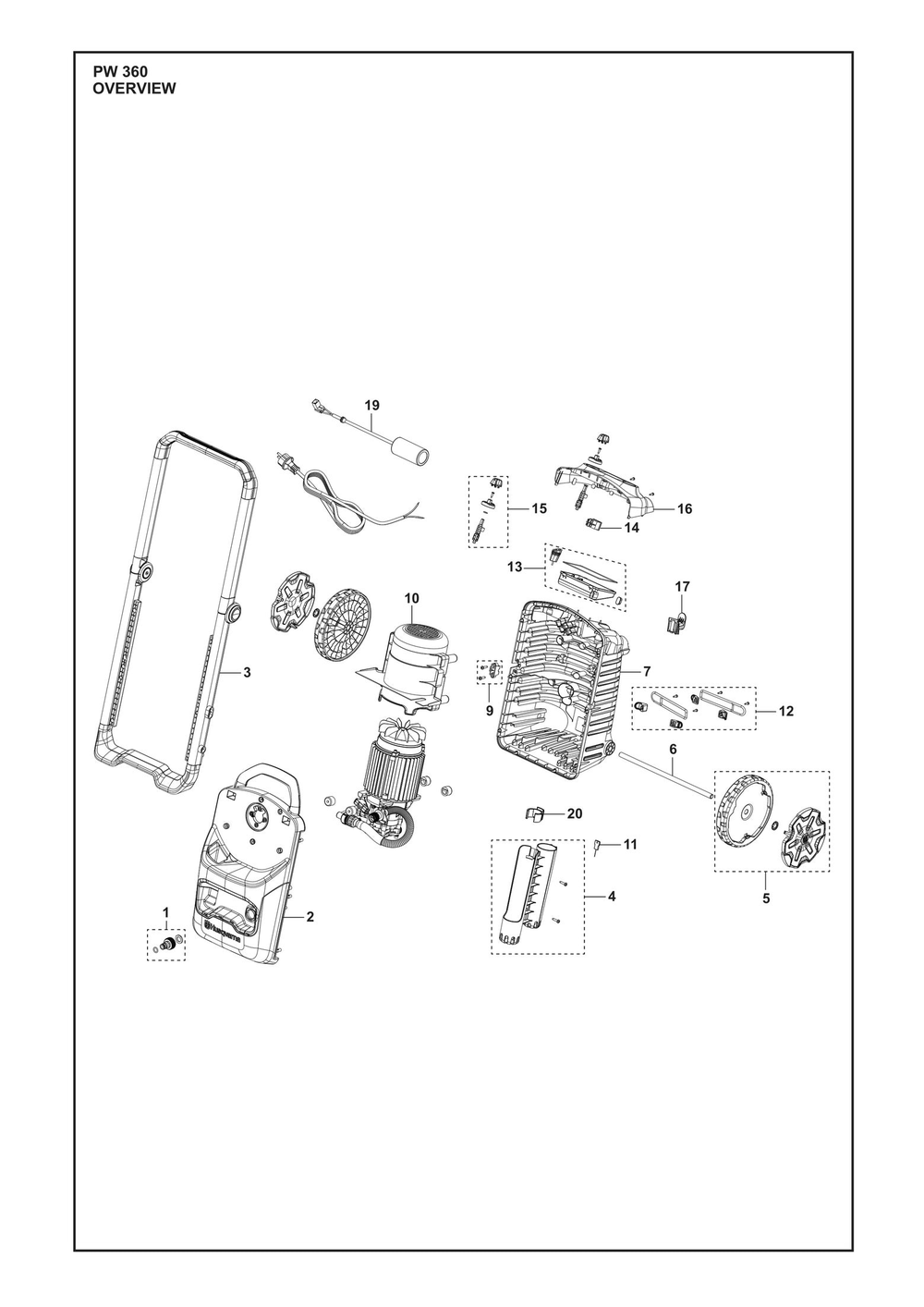Frame Diagram and Parts List for PW360 2024 Husqvarna Pressure Washer