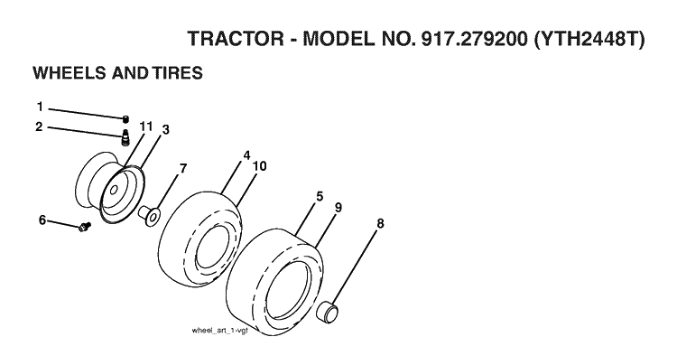 Wheels And Tires Diagram and Parts List for YTH2448T (917279200)(2006-01) Husqvarna Lawn Tractor