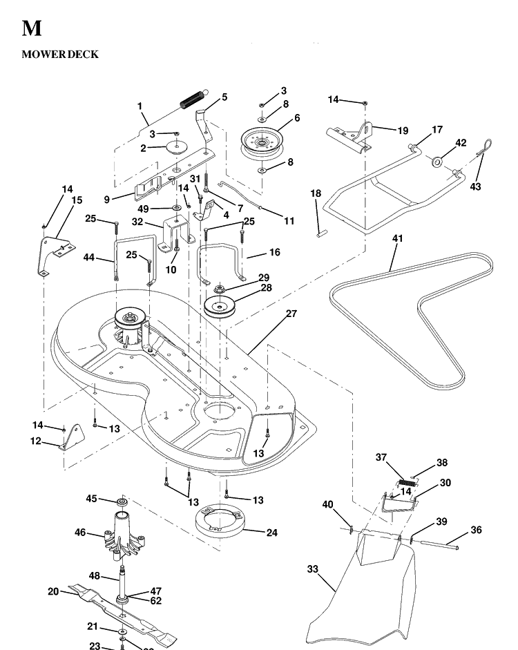 Mower Deck / Cutting Deck Diagram and Parts List for LTH130 (HE13H36D)(1997-03) Husqvarna Lawn Tractor