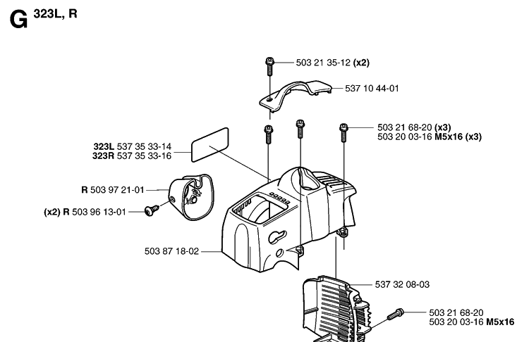 Cylinder Cover 2 Diagram and Parts List for 323R 20070100001-20144900000 Husqvarna Brush Cutter